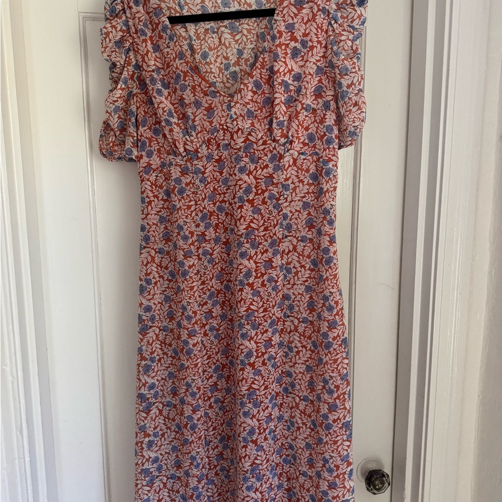 All in Favor Red and Blue Floral Midi Dress